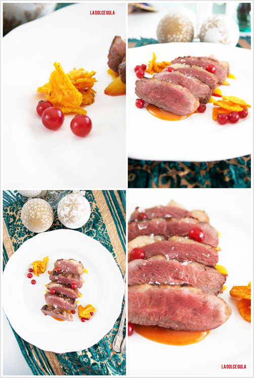 © La Dolce Gula Navidad Magret de pato con salsa exotica y chips de boniato ©