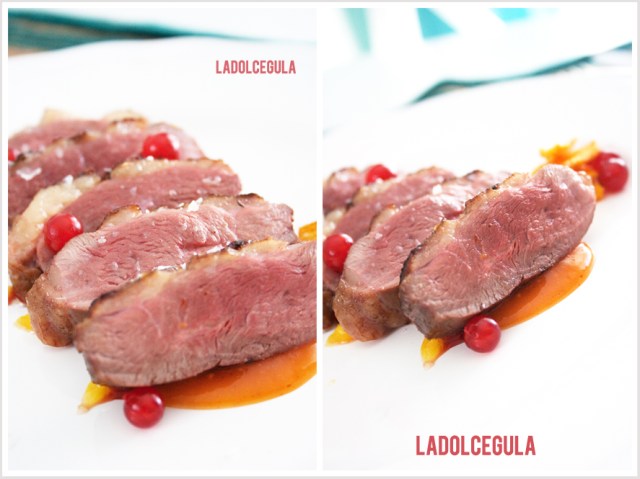 © La Dolce Gula Navidad Magret de pato con salsa exotica y chips de boniato ©
